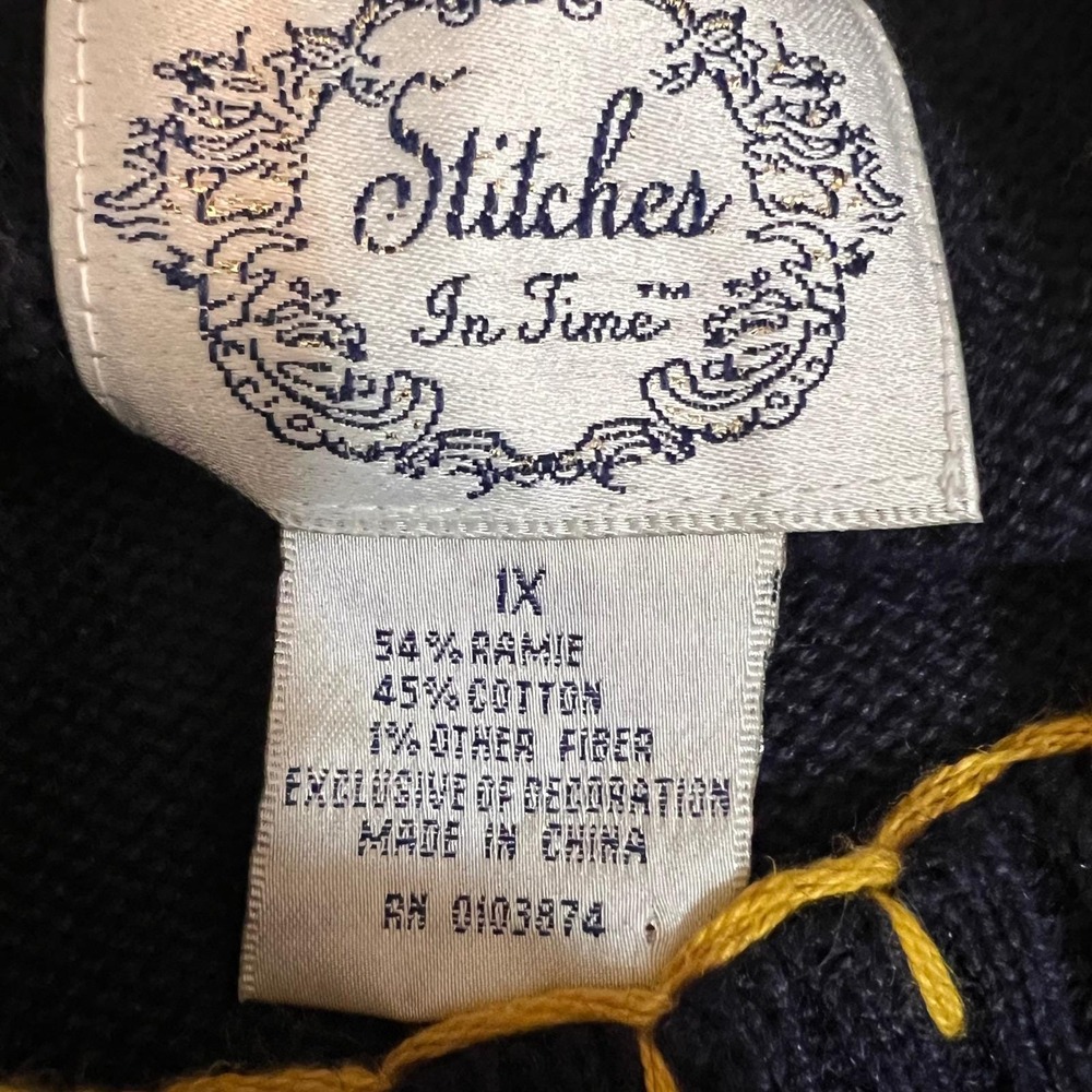 Vintage Navy Blue Cotton Sunflower Embroidered Cardigan Sweater 1X - Picture 8 of 10